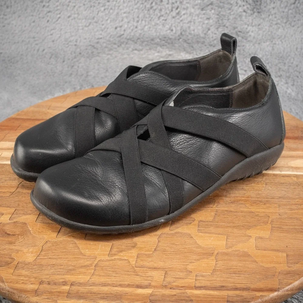 NAOT Apera Leather Slip On Cross Strap Orthotic Black Shoe Size 38 EU 7 US - Picture 3 of 6